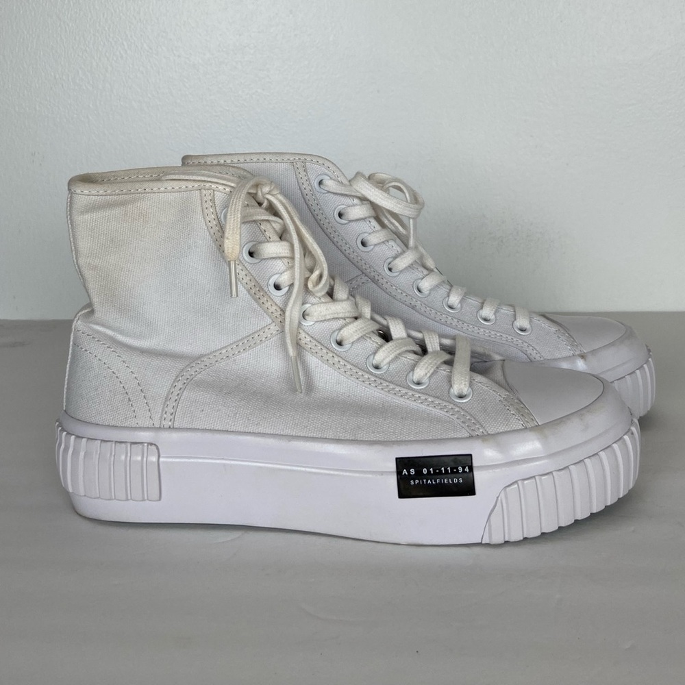 AllSaints Women's Dana‎ Platform High Top Sneakers Size 7 White Canvas Lace Up